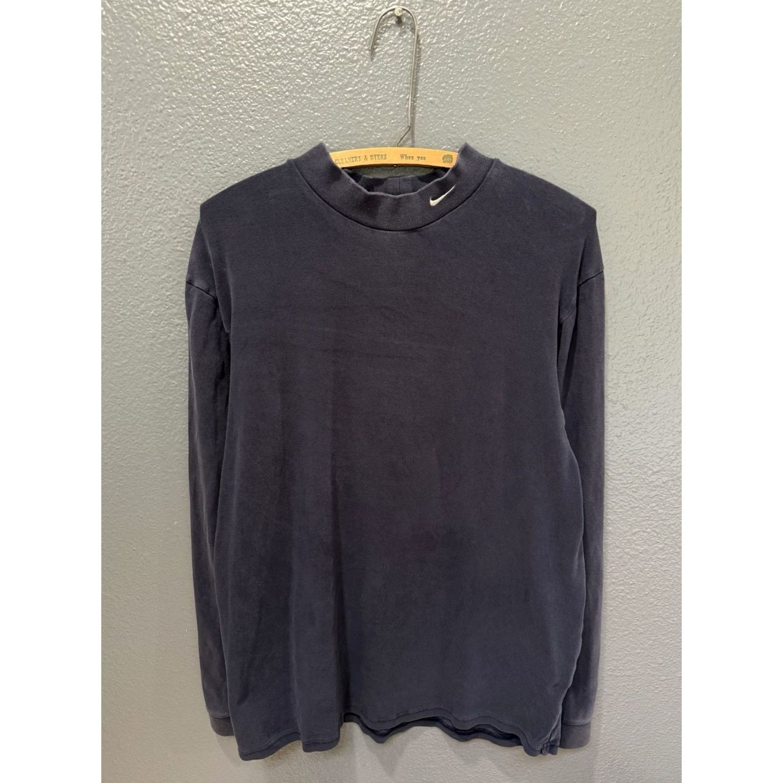 Nike Y2K Nike Swoosh Navy Mock Neck Long Sleeve Shirt L Mens Blue Size US L / EU 52-54 / 3 - 3 Thumbnail