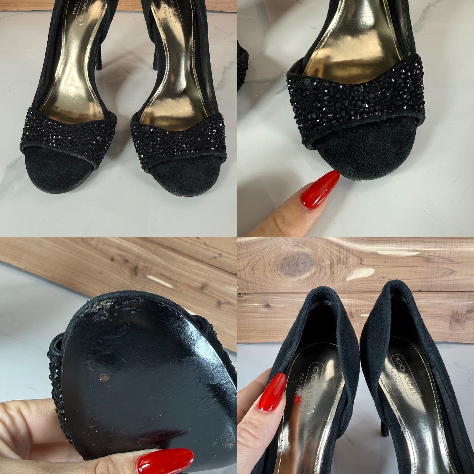 Coach VINTAGE Coach Black Suede Rhinestone Peep Toe Pumps d'Orsay Stiletto Heels Womens 6B Size US 6 / IT 36 - 8 Thumbnail