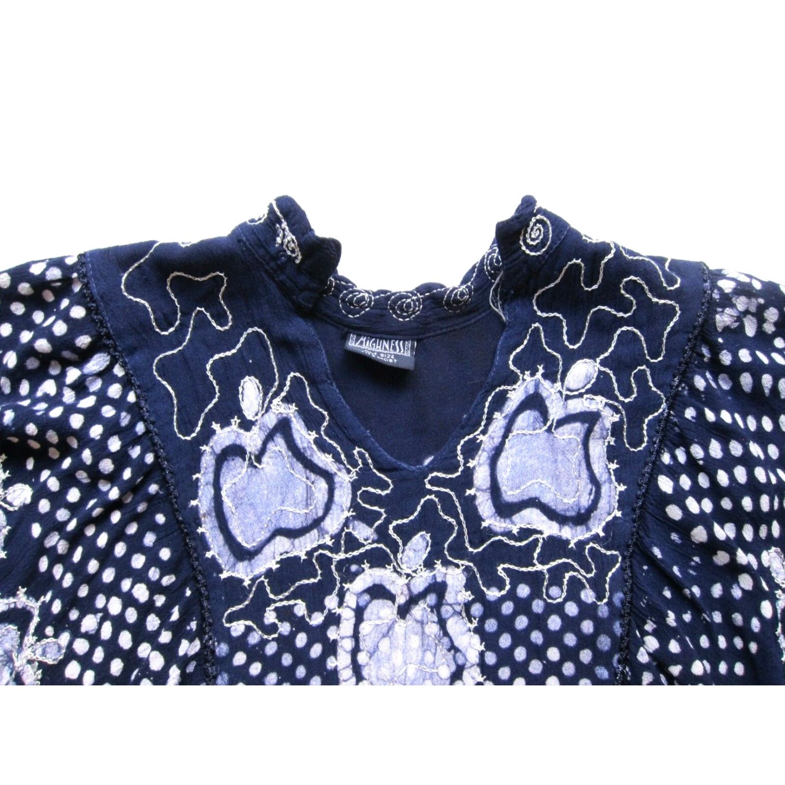 Vintage VINTAGE Highness Blouse Kimono 100% Rayon Blue White Polka Dot Tunic Large Women Shirt Nan Size L / US 10 / IT 46 - 3 Thumbnail