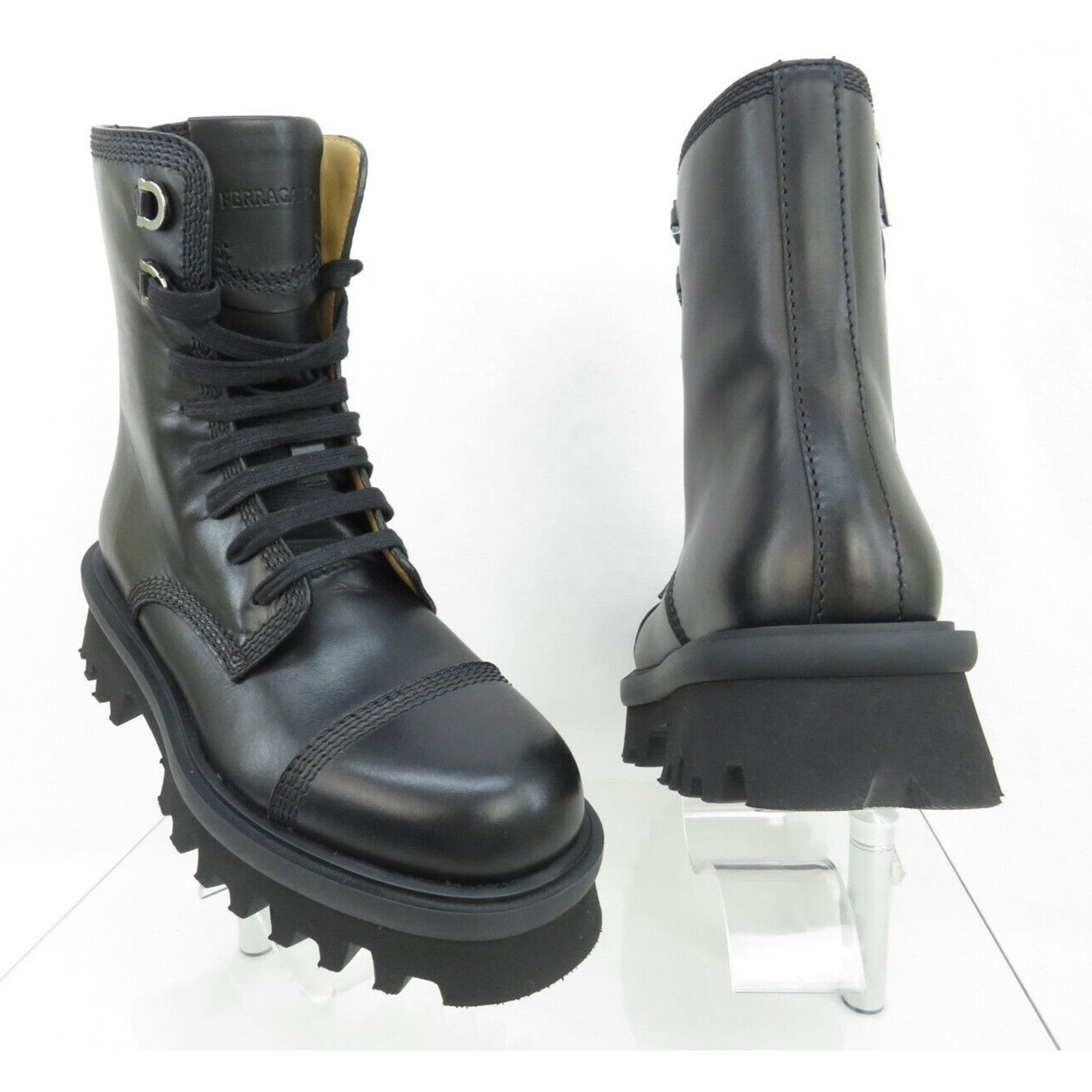 Salvatore Ferragamo FERRAGAMO FARAWAY BLACK LEATHER LOGO LACE ZIP BOOTS 10 M Size US 11 / EU 44 - 3 Thumbnail