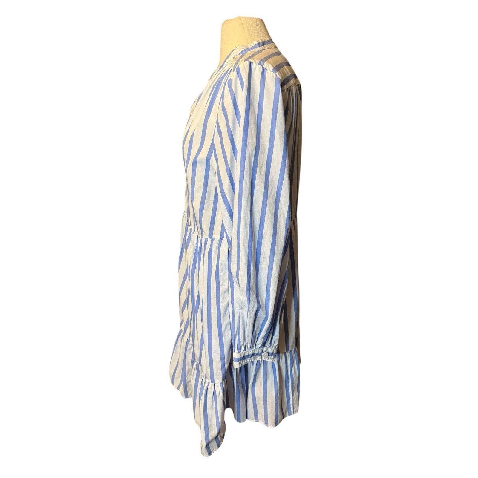 J.Crew J. CREW Tiered Cotton Poplin Mini Dress Barrie Stripe Blue Size L / US 10 / IT 46 - 3 Thumbnail
