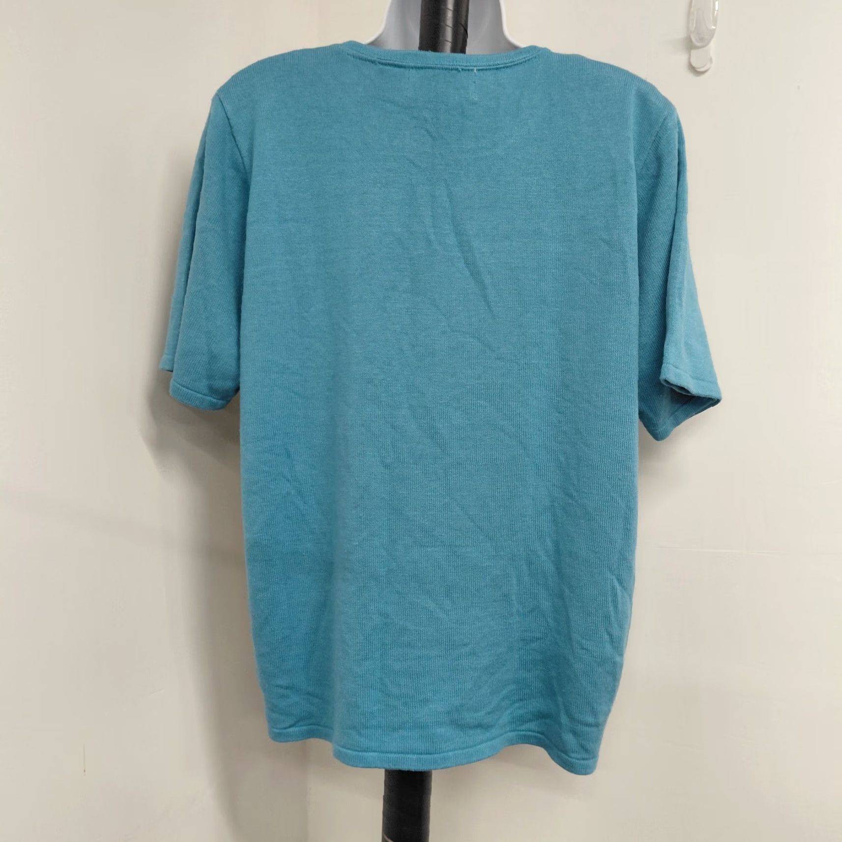 Vintage VINTAGE Alfred Dunner Blouse Women's L Blue White & Gray Blocked Short Sleeve Geometric Knit Crewneck Pullover Regular Sleeves Womens Size L / US 10 / IT 46 - 5 Thumbnail