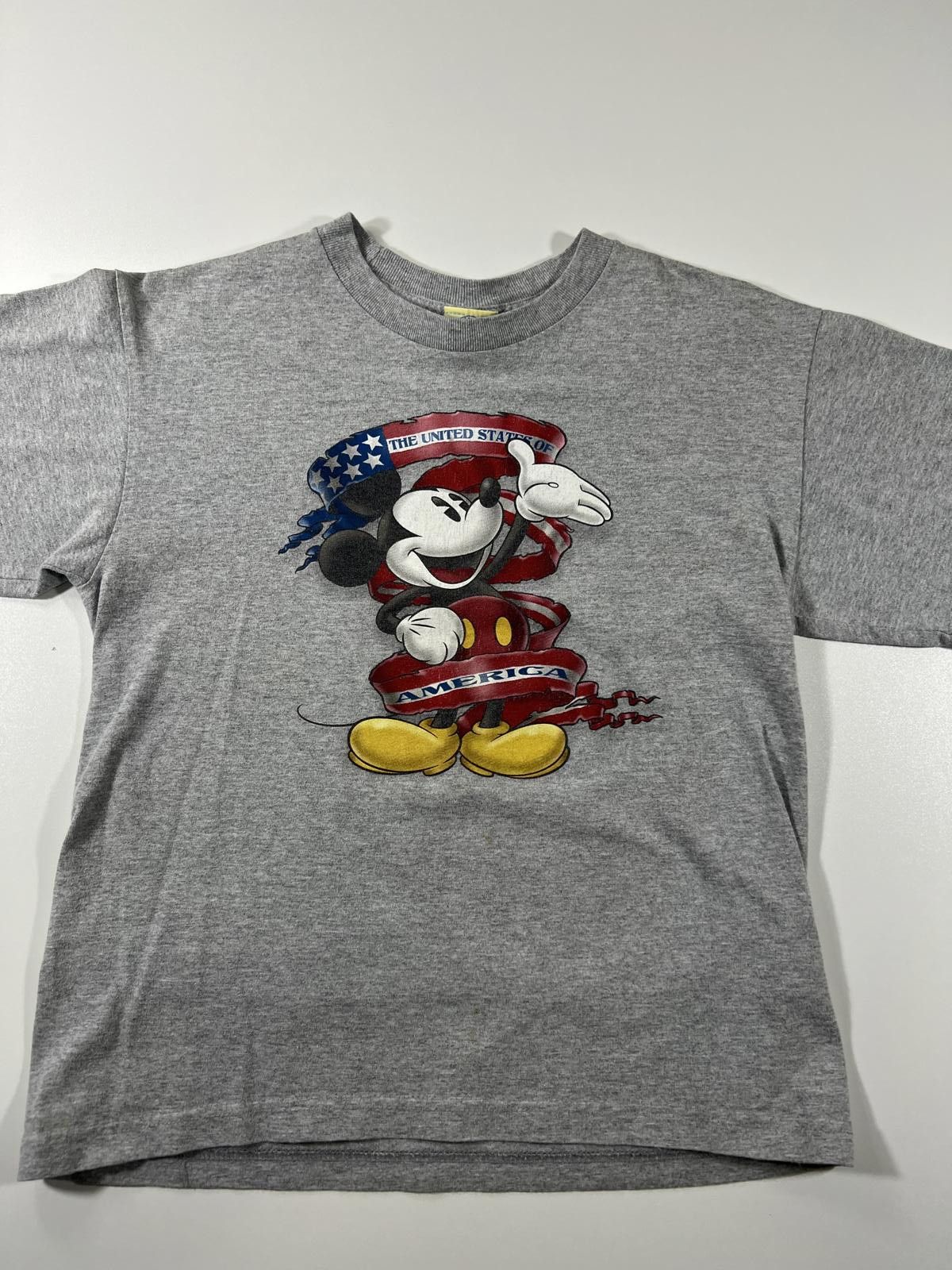 Mickey & Co. Vintage Mickey Mouse Grey T-Shirt with USA Flag youth large Size ONE SIZE - 1 Thumbnail