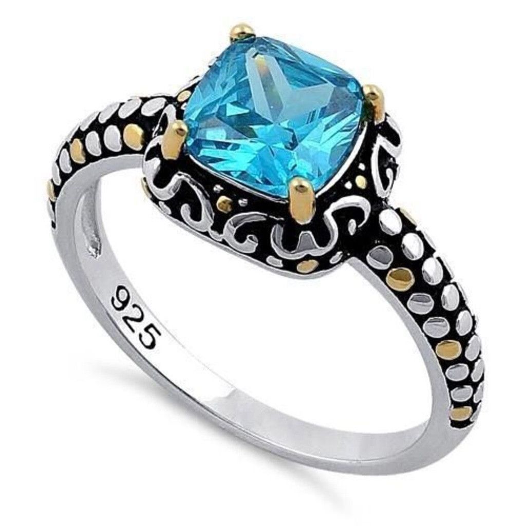 Other Sterling Silver Celtic Blue Topaz Cushion CZ Ring Brand New Size ONE SIZE - 1 Thumbnail