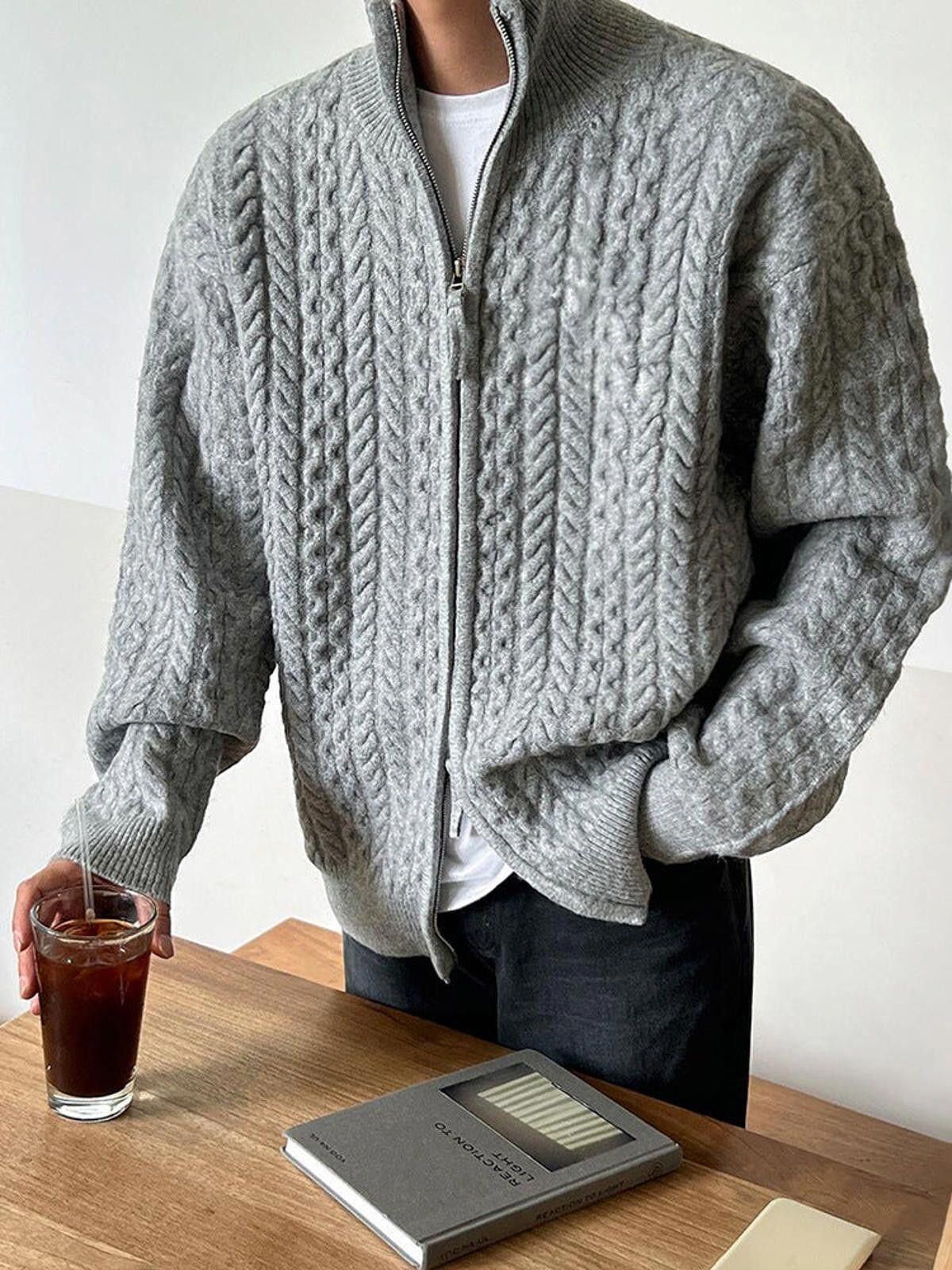 Other Beige Cable Knit Zip-Up Sweater, Relaxed Fit Sweater Size US M / EU 48-50 / 2 - 4 Thumbnail