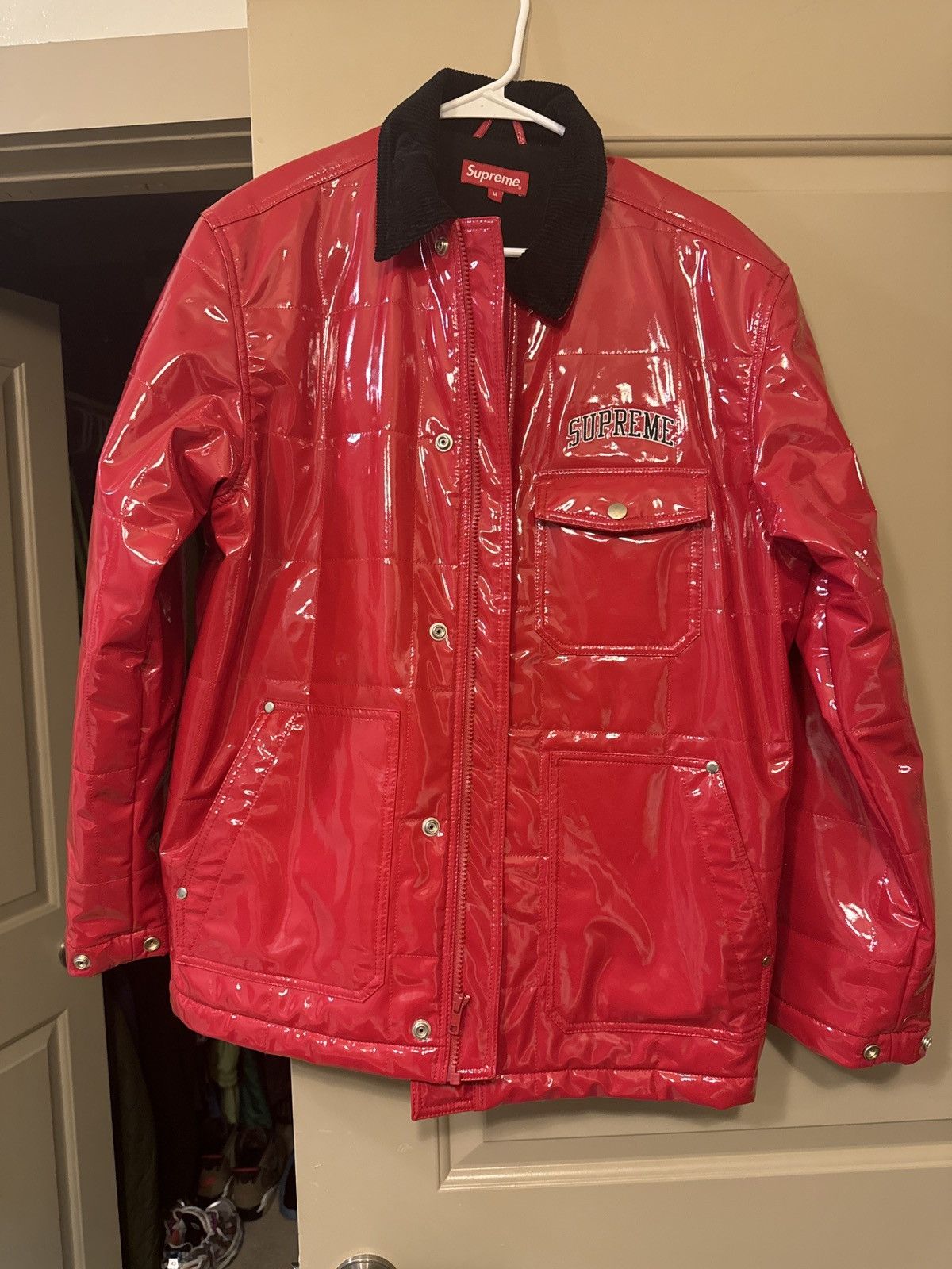 Supreme quilted patent hot sale vinyl work jacket