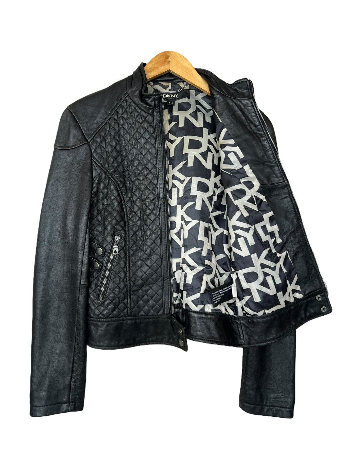 Japanese Brand DKNY Gothic Black Racing Biker Leather Jacket LGB ISWN Size XS / US 0-2 / IT 36-38 - 3 Thumbnail