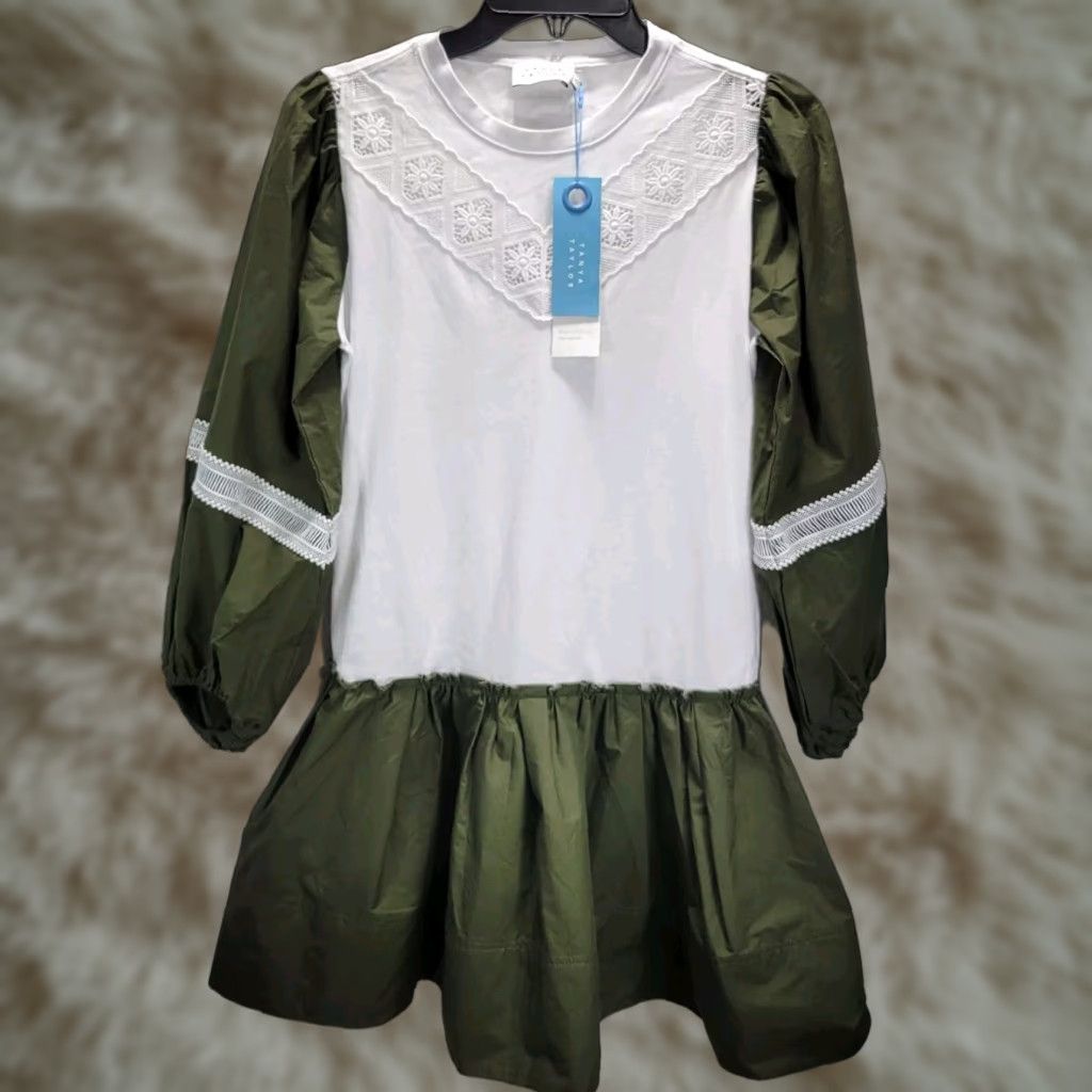 Tanya Taylor Tanya Taylor Dress White Green Puff Sleeve Crochet Mini Peasant XS NWT Women Party/Cocktail Dress Size XS / US 0-2 / IT 36-38 - 1 Thumbnail