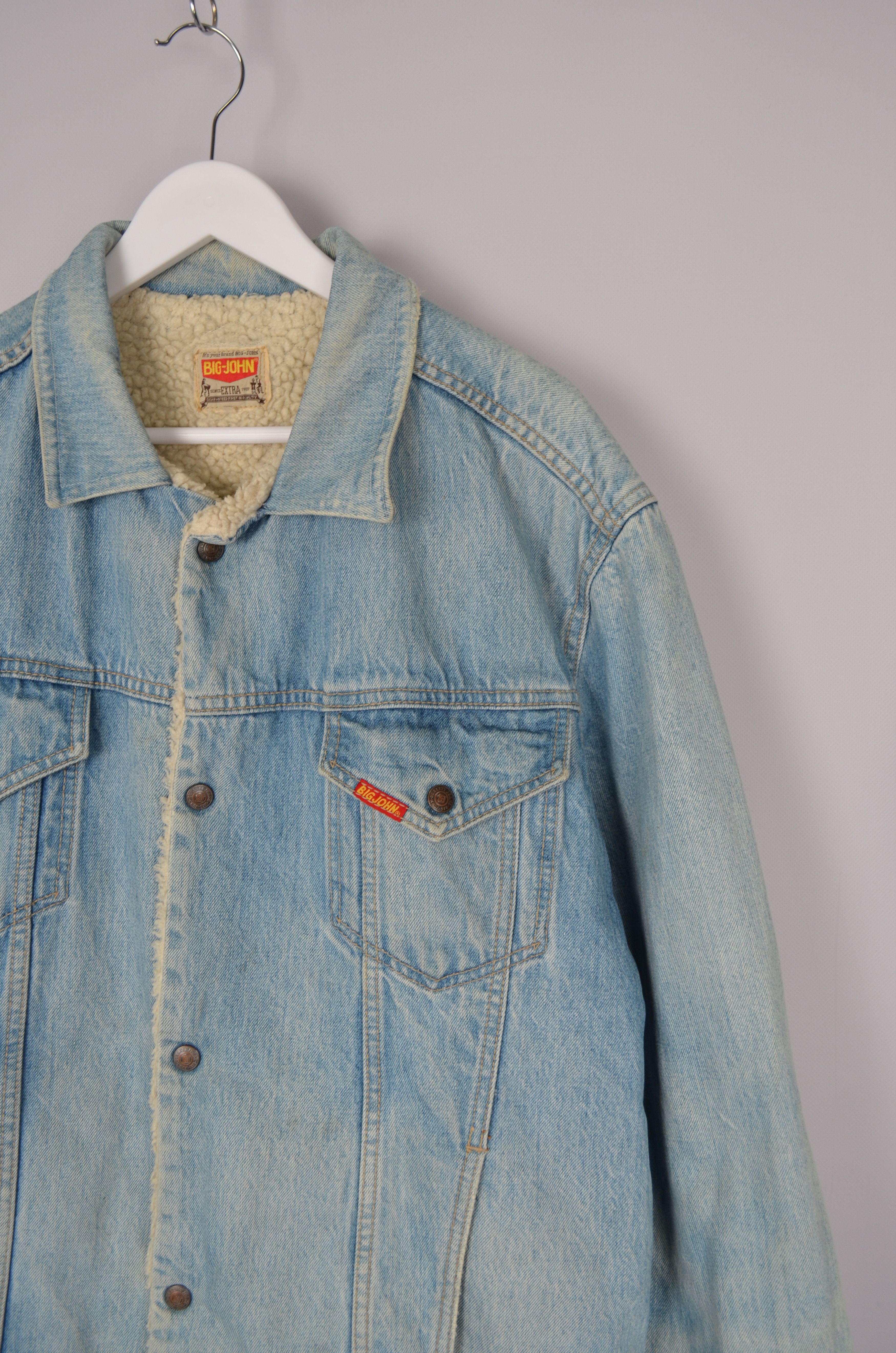 Big John × Vintage Vintage 90s Big-John Denim Trucker Sherpa Blue Jacket RARE Size US L / EU 52-54 / 3 - 3 Thumbnail