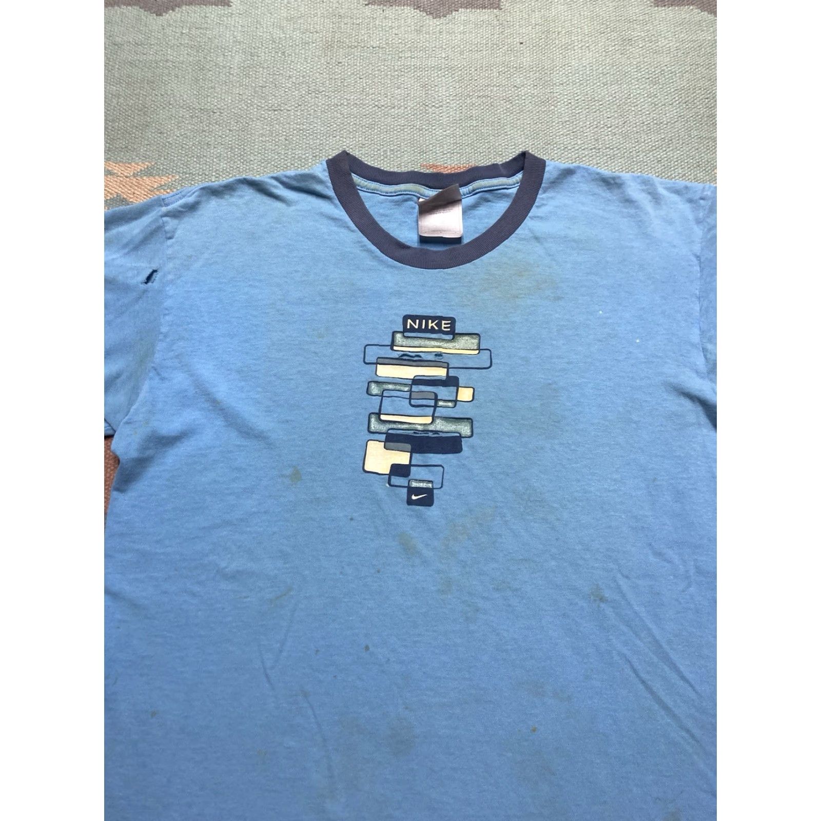 Nike VINTAGE Nike T-Shirt check logo distressed ringer spell out swoosh Medium Men Blue Size US M / EU 48-50 / 2 - 4 Thumbnail