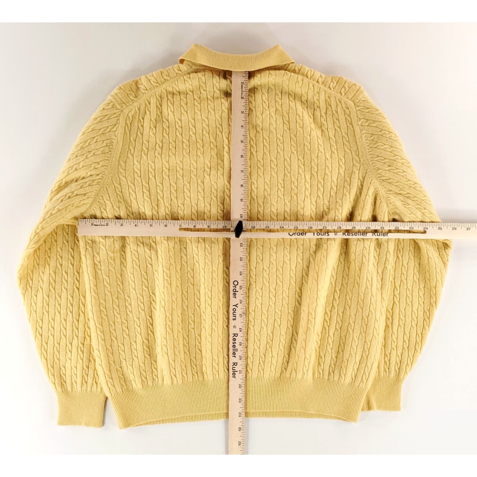 Jos. A. Bank Jos A Bank 100% Cashmere Cable Knit Polo Neck Sweater Yellow Mens XL Pullover Men's XL Size US XL / EU 56 / 4 - 6 Thumbnail