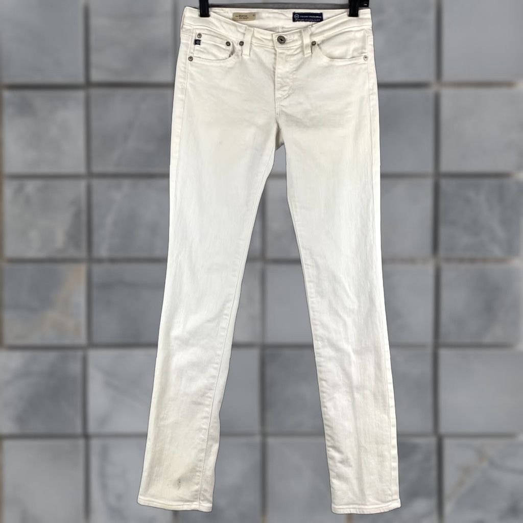 Vintage AG Adriano Goldschmied Jeans Womens 27 Slim Straight White 31 Inseam 5-Pocket Distressed Logo Belt Loops Modern USA Jeans Women Slim 90s? Size 27" / US 4 / IT 40 - 1 Thumbnail