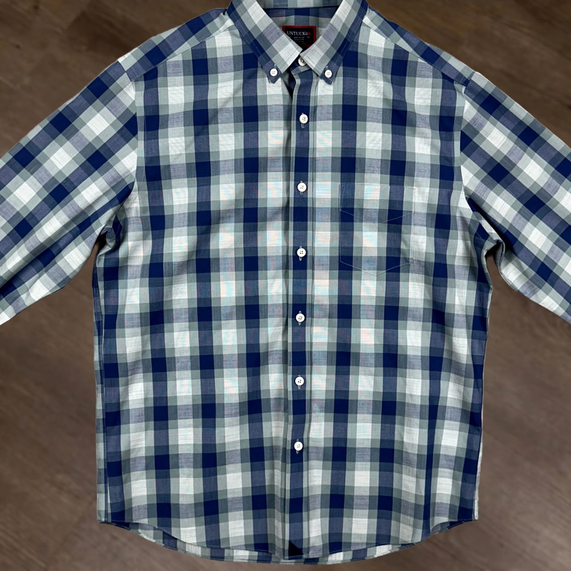 UNTUCKit UNTUCKit Shirt Button Down Mens M Blue Gray Check Wrinkle Free Long Sleeve Button-Up Regular Fit Cardinal Blue? Size US M / EU 48-50 / 2 - 1 Thumbnail