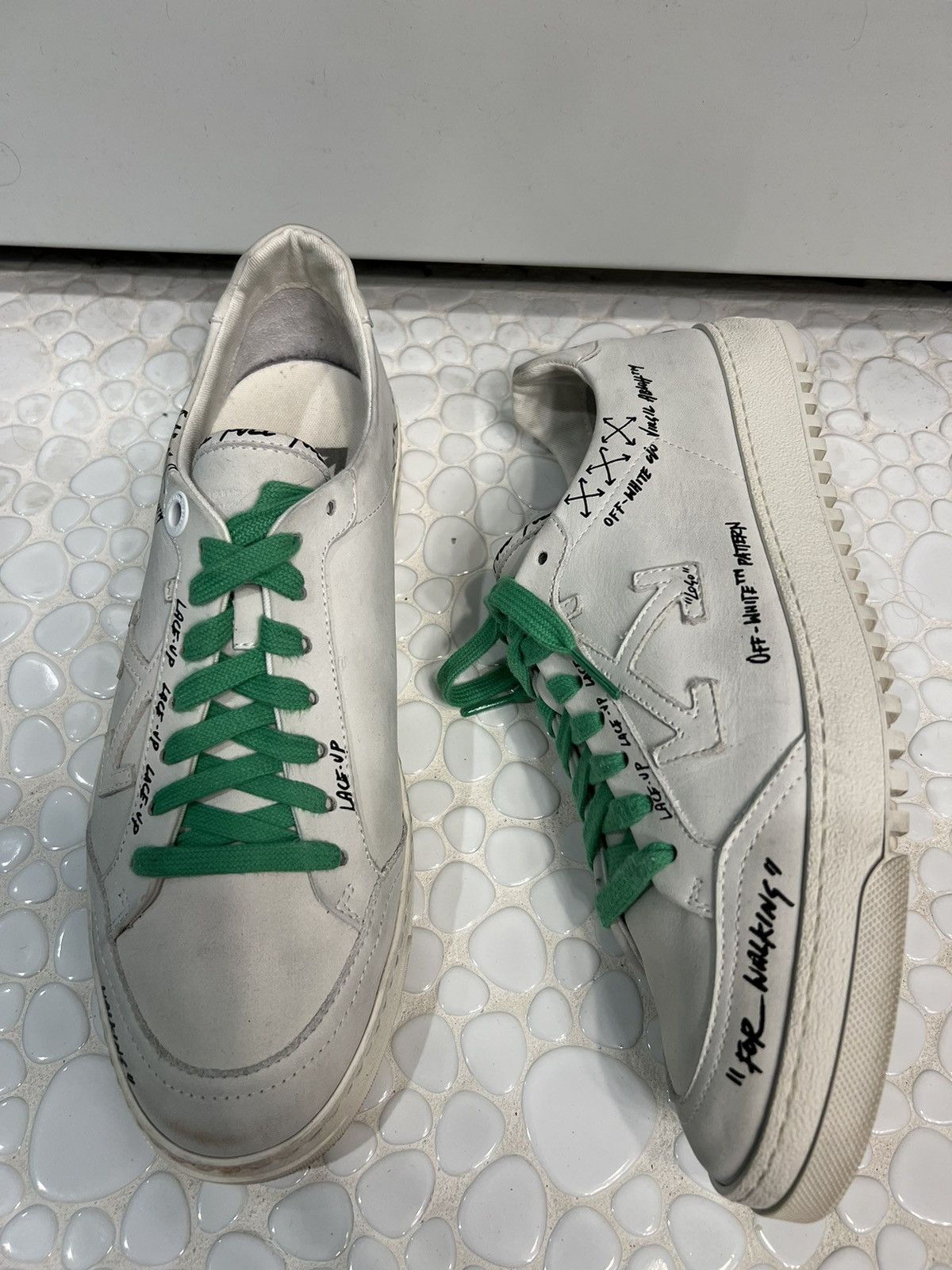 image of Off White Off-White Low Top White Writing Sneakers Size 10, Men's