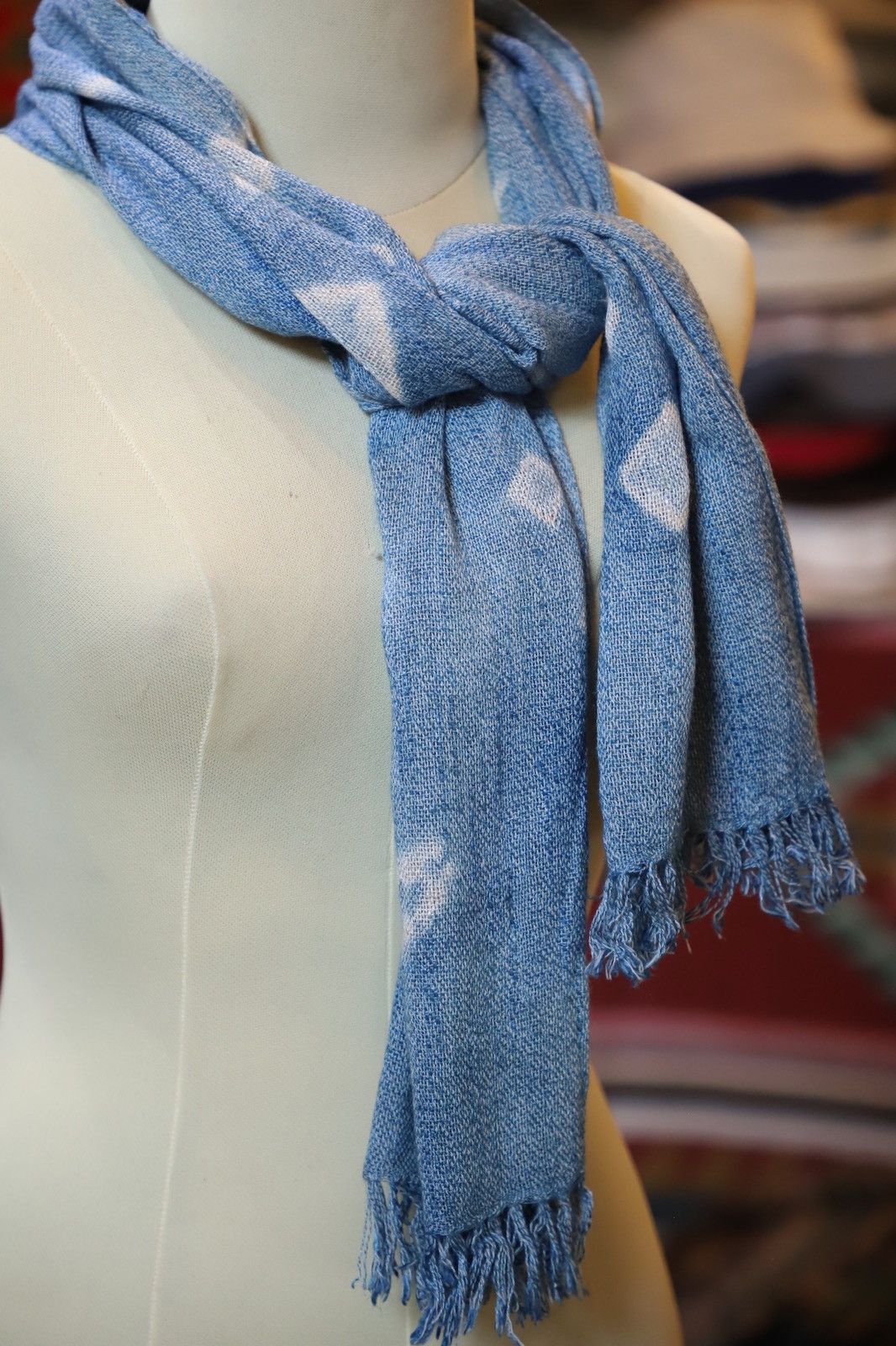Japanese Brand Scarf Indigo dyeing, hand weaving natural cotton, long stole Size ONE SIZE - 6 Thumbnail