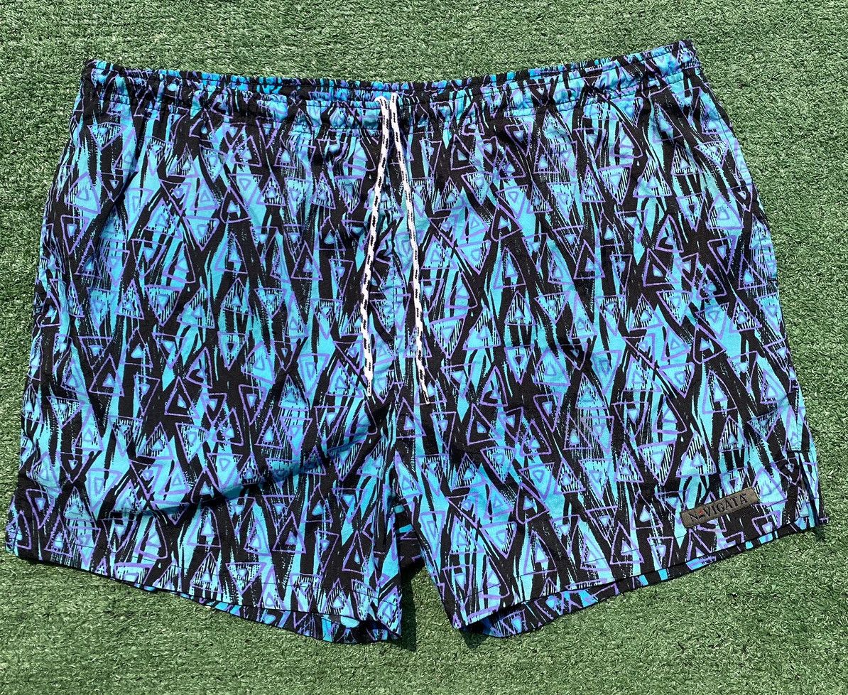 Bugle Boy VTG 90’s Navigata By Bugle Boy Patterned Lined Swim Shorts Size US 38 / EU 54 - 1 Thumbnail