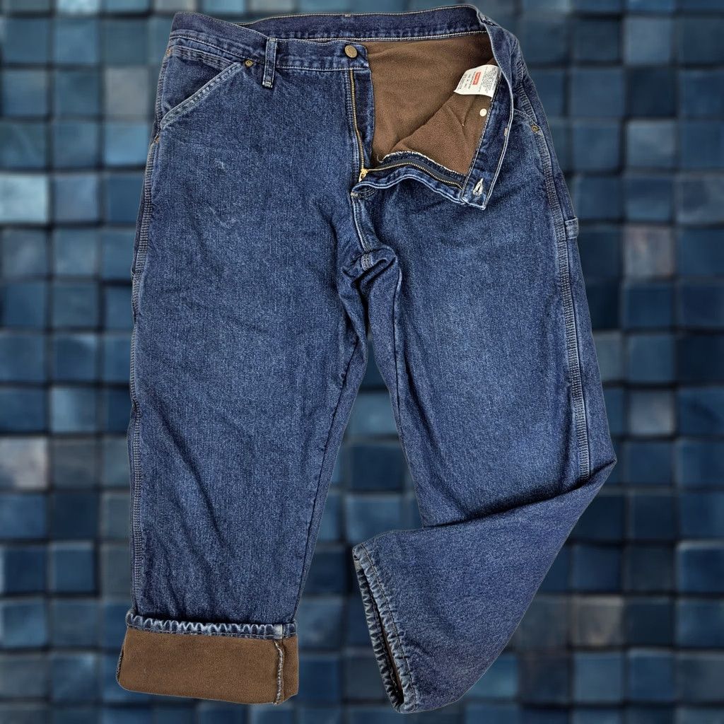 Wrangler Wrangler Fleece Lined Carpenter Jeans Men 34x30 Blue Denim 94GRWSW Work Pants EUC Size US 34 / EU 50 - 1 Thumbnail
