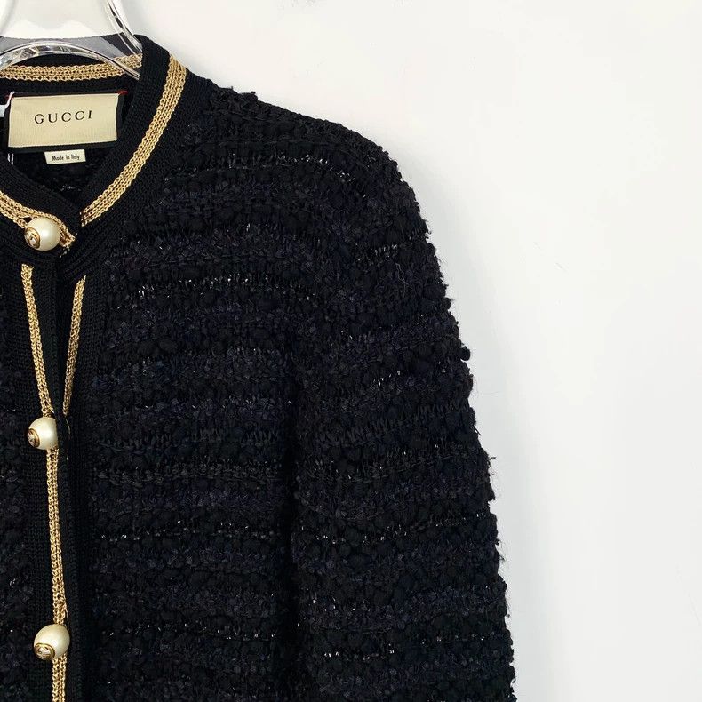 Gucci Gucci Black striped pearl buckle long-sleeved knitted cardi Size US XS / EU 42 / 0 - 3 Thumbnail