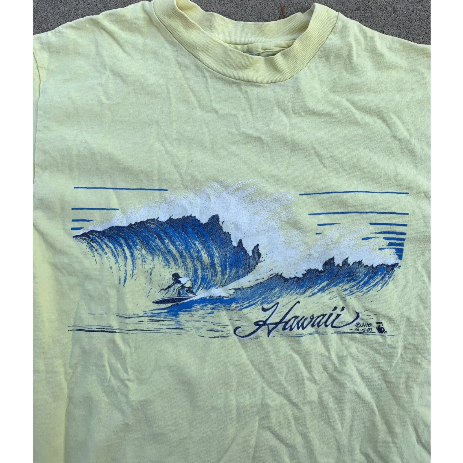 Hanes VINTAGE Hanes Beefy-T T-Shirt Men Short Sleeve Crew Neck Yellow 1980s Hawaii Surf Graphic Vintage 80s Aloha Beach Size L M 38-40 Size US L / EU 52-54 / 3 - 4 Thumbnail