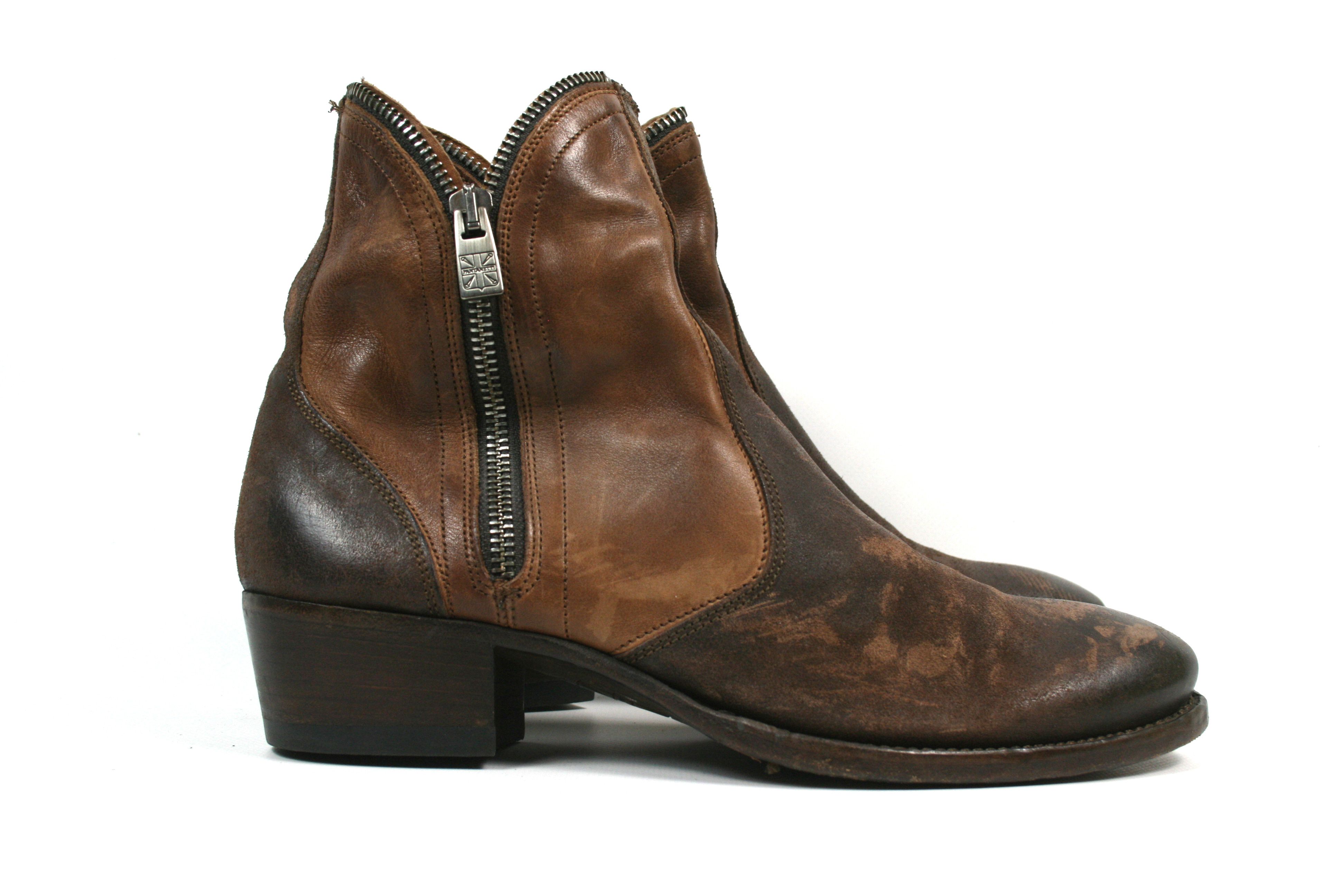 Pantanetti Biker Distressed Zip All Over Leather Boots Size US 7 / IT 37 - 2 Thumbnail