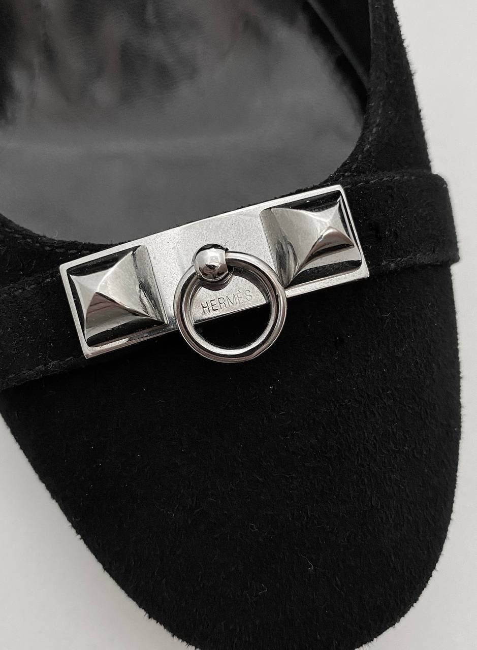 Hermes Hermes Collier Chien Black Suede Leather Silver Logo Heels Size US 7 / IT 37 - 6 Thumbnail