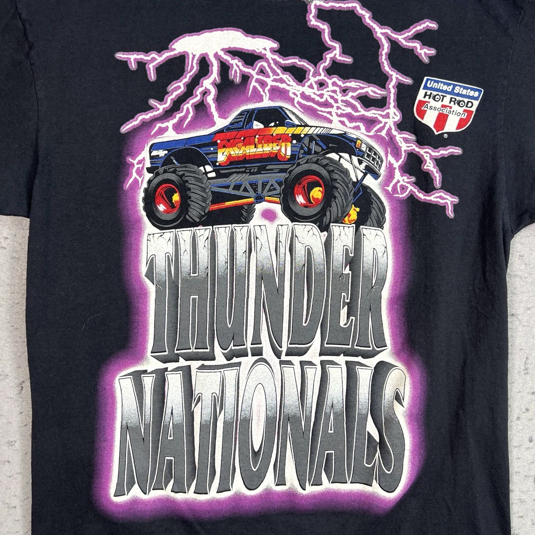 Vintage VINTAGE 1990s Thunder Nationals Monster Truck Lightning T-Shirt Adult Large Black Graphic Tee Men's Size US L / EU 52-54 / 3 - 3 Thumbnail