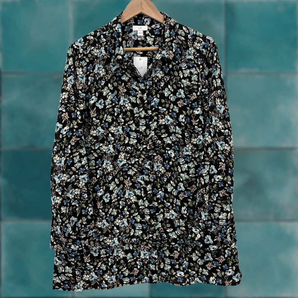 J. Jill J. Jill Tunic Top Womens Medium Black Floral Button Front Long Sleeve Shirt NWT Size M / US 6-8 / IT 42-44 - 1 Thumbnail