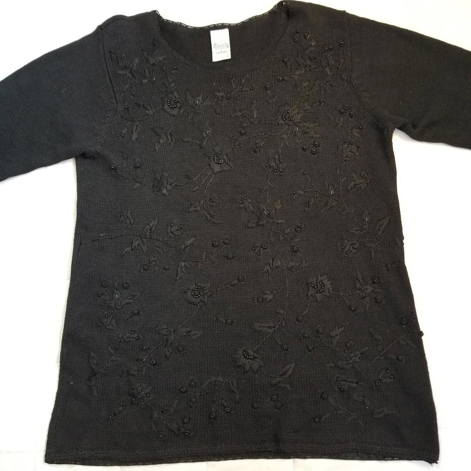 Other Cascade Blues Large Black Sweater with Floral Beading Size L / US 10 / IT 46 - 9 Thumbnail