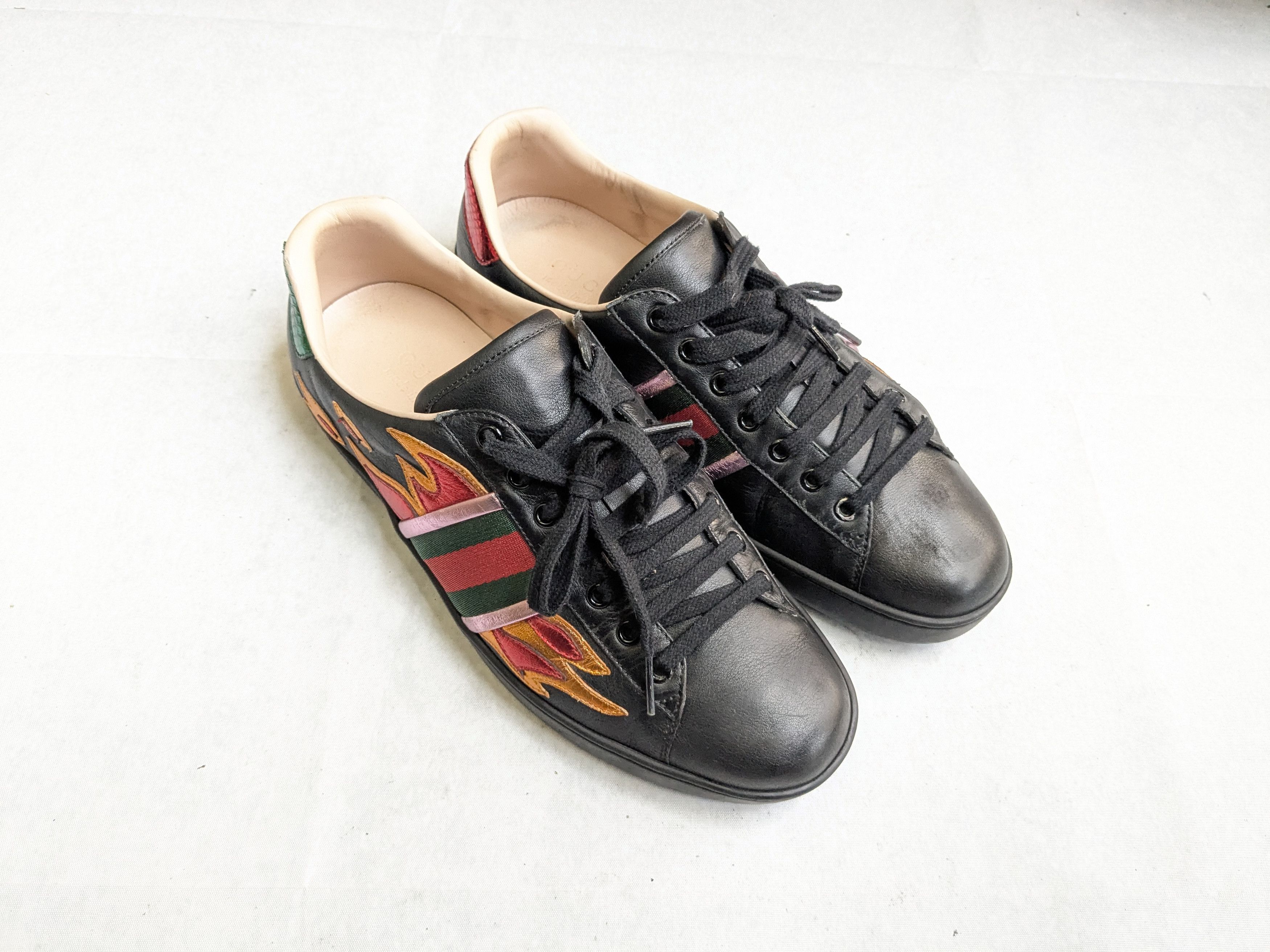 Gucci Gucci Ace Sneakers Black Flames 9 Leather Size US 9 / EU 42 - 2 Thumbnail