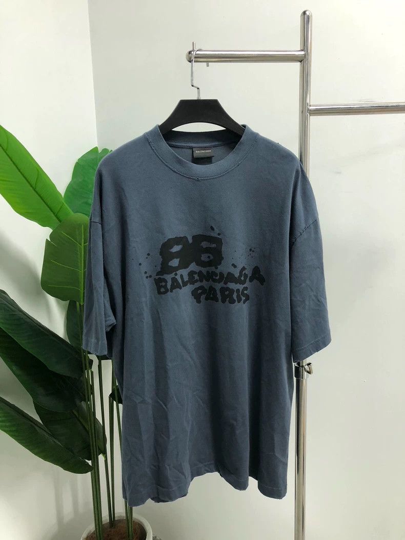 Balenciaga Graffiti Double B Short Sleeve T-Shirt Blue M