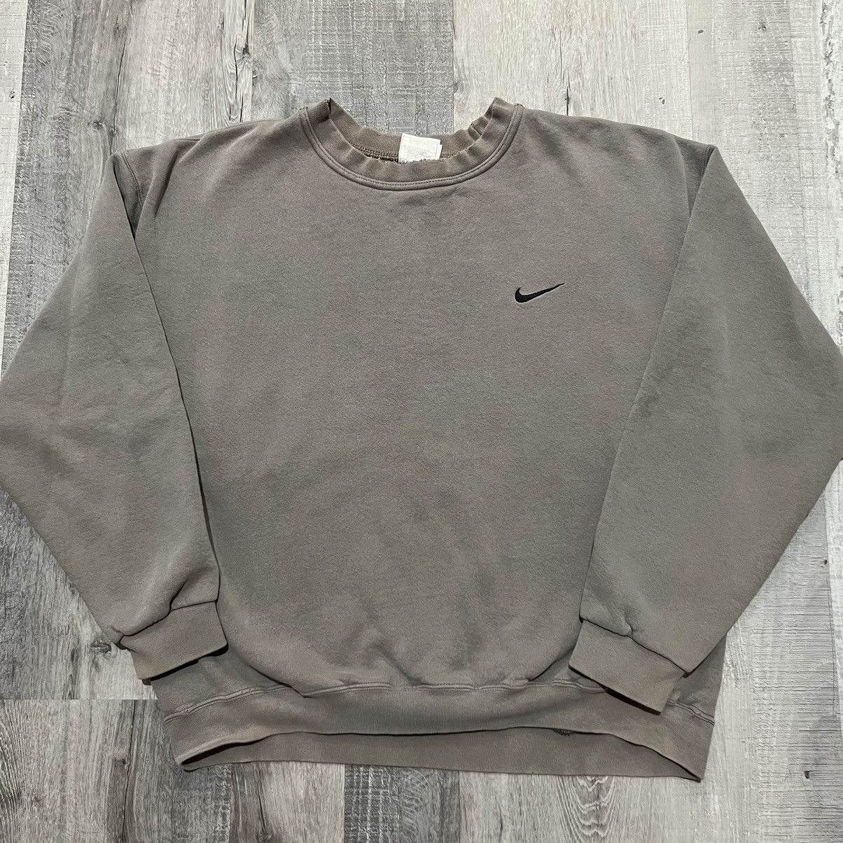 image of VTG Nike Mini Swoosh Crewneck Tonal Brown 90's Usa Sweatshirt in Brown Tan, Men's (Size XL)