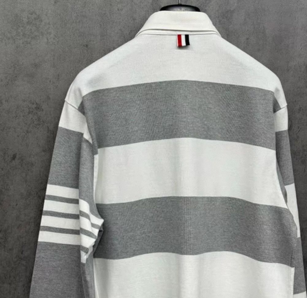 Thom Browne thom browne gray white long sleeve polo shirt. Size US XL / EU 56 / 4 - 2 Thumbnail