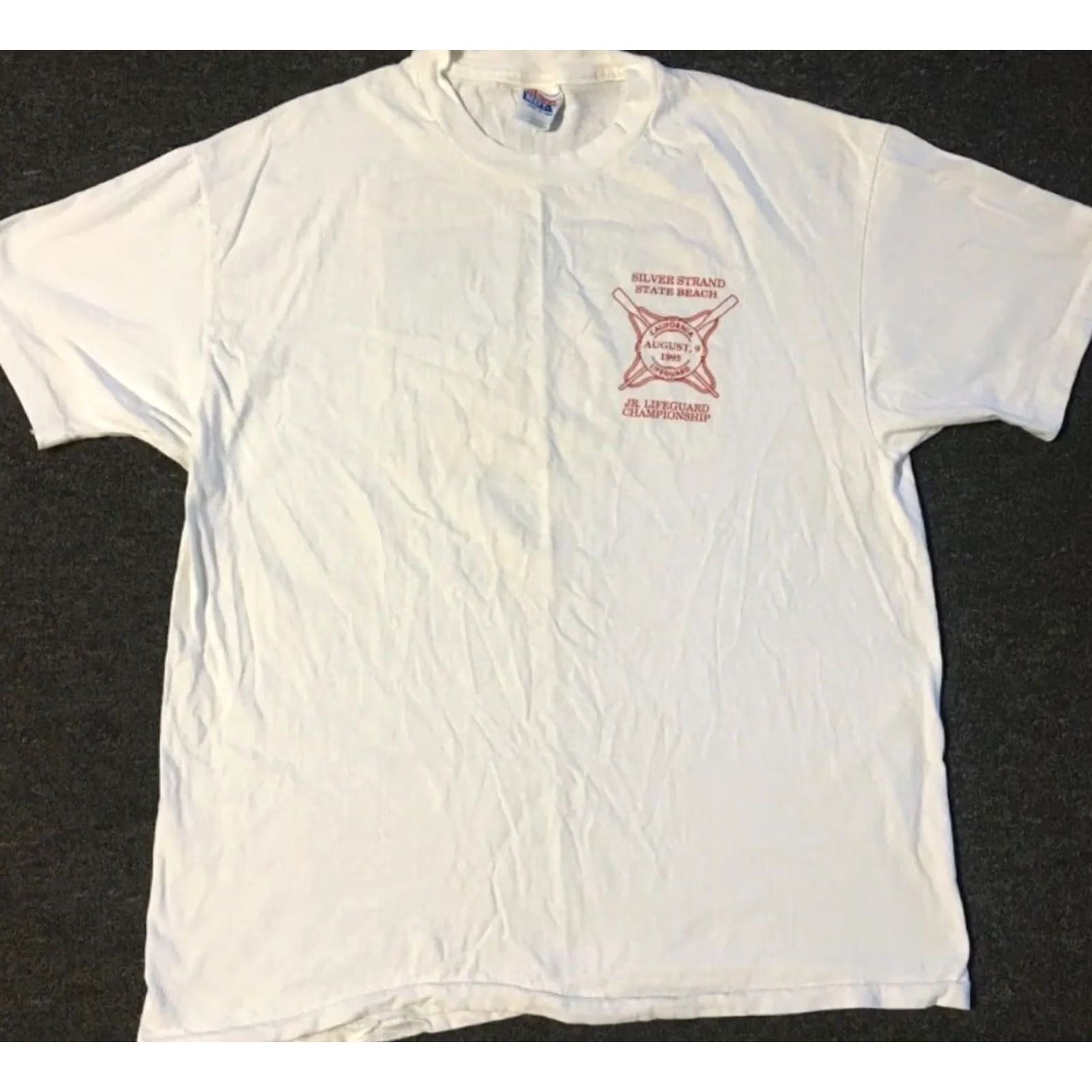 Vintage VINTAGE California Jr Lifeguard Championship Shirt XL White Men T-Shirt-Short Sleeve 90s Grunge Surf Beach Funny Stitch OP USA Size US XL / EU 56 / 4 - 2 Thumbnail
