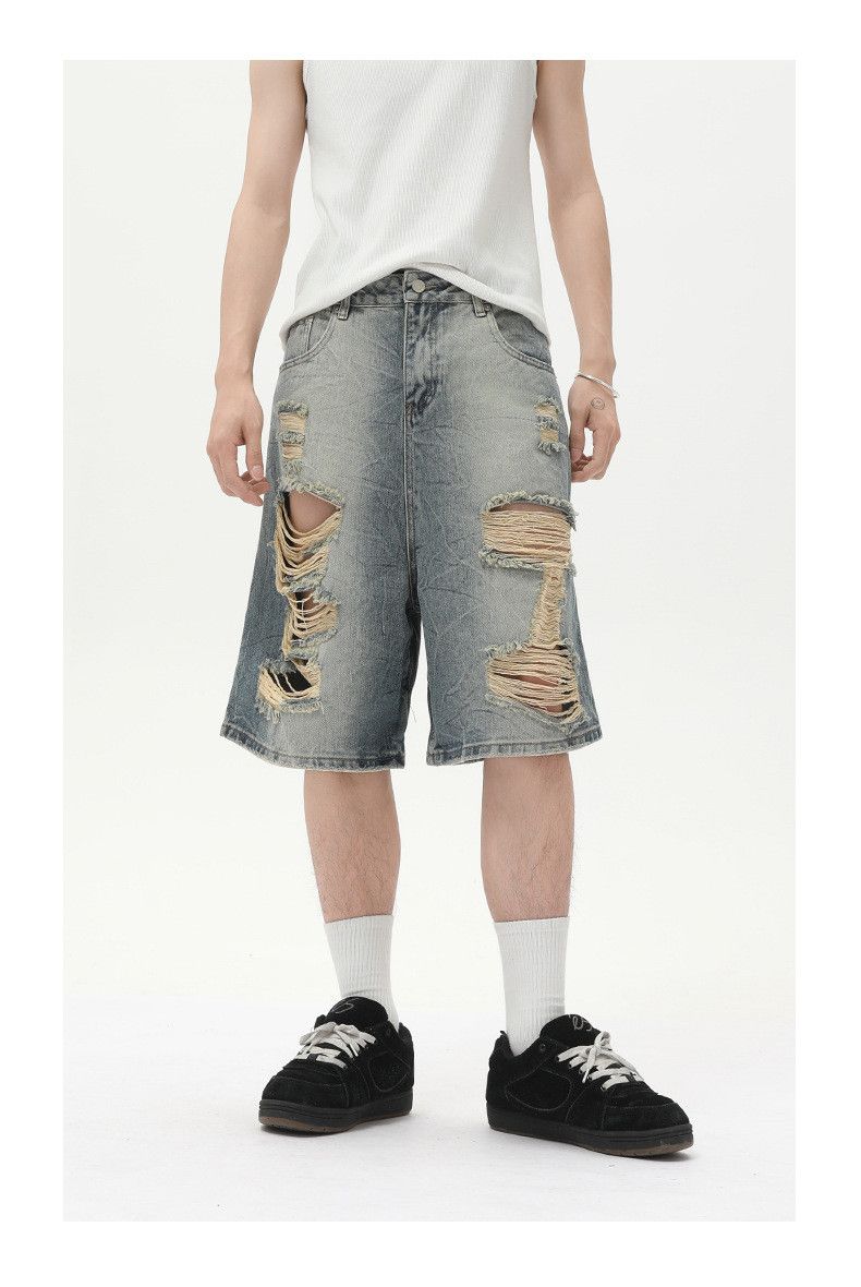 Japanese Brand × Jean Vintage distressed loose straight blue ripped denim shorts Size US 32 / EU 48 - 1 Thumbnail