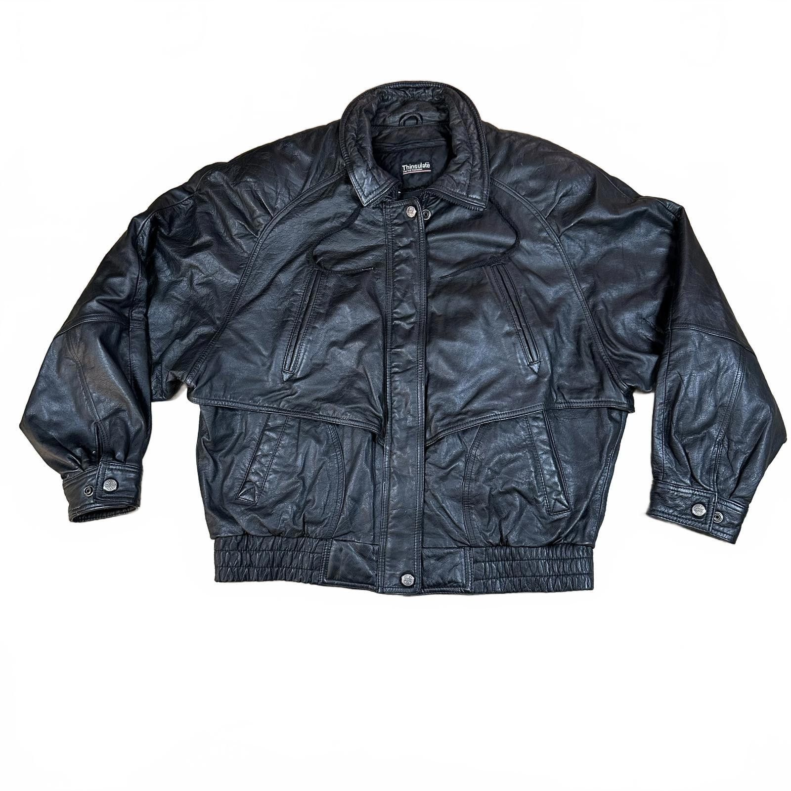 Wilsons Mens Leather Jacket Medium Black Vintage Thinsulate