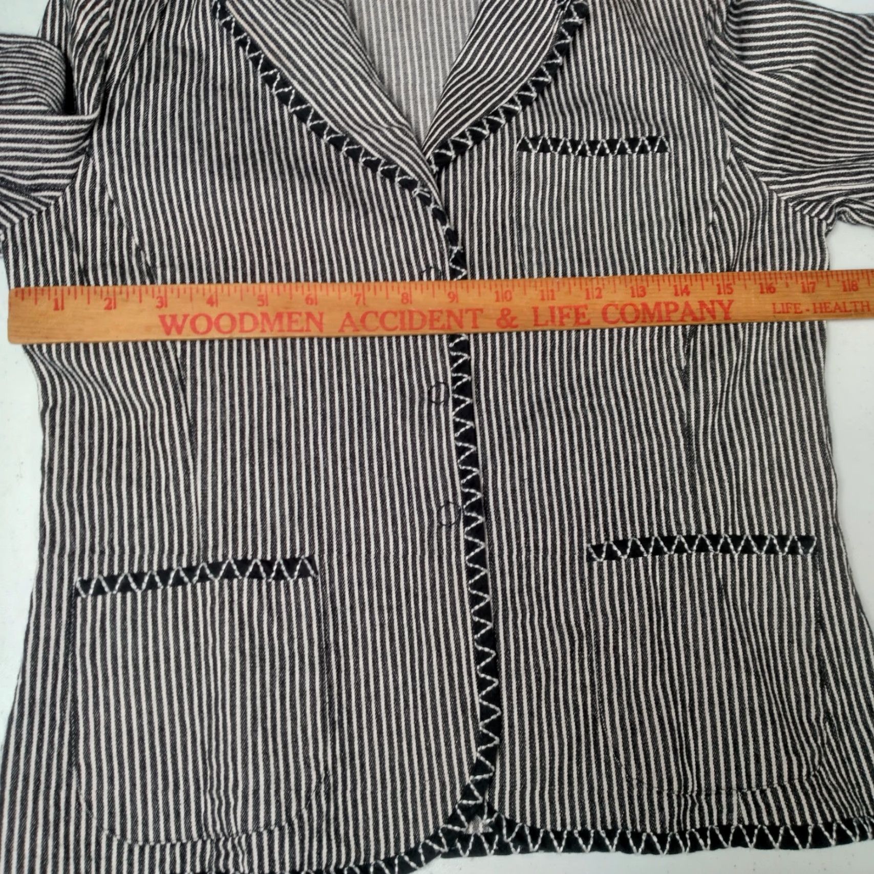 Talbots VINTAGE Talbots Blazer Jacket Women 8 Blue Hickory Stripe Stretch Denim Short Sleeve Snap 3 Notch Lapel Mens? Women. Size 30" / US 8 / IT 44 - 3 Thumbnail