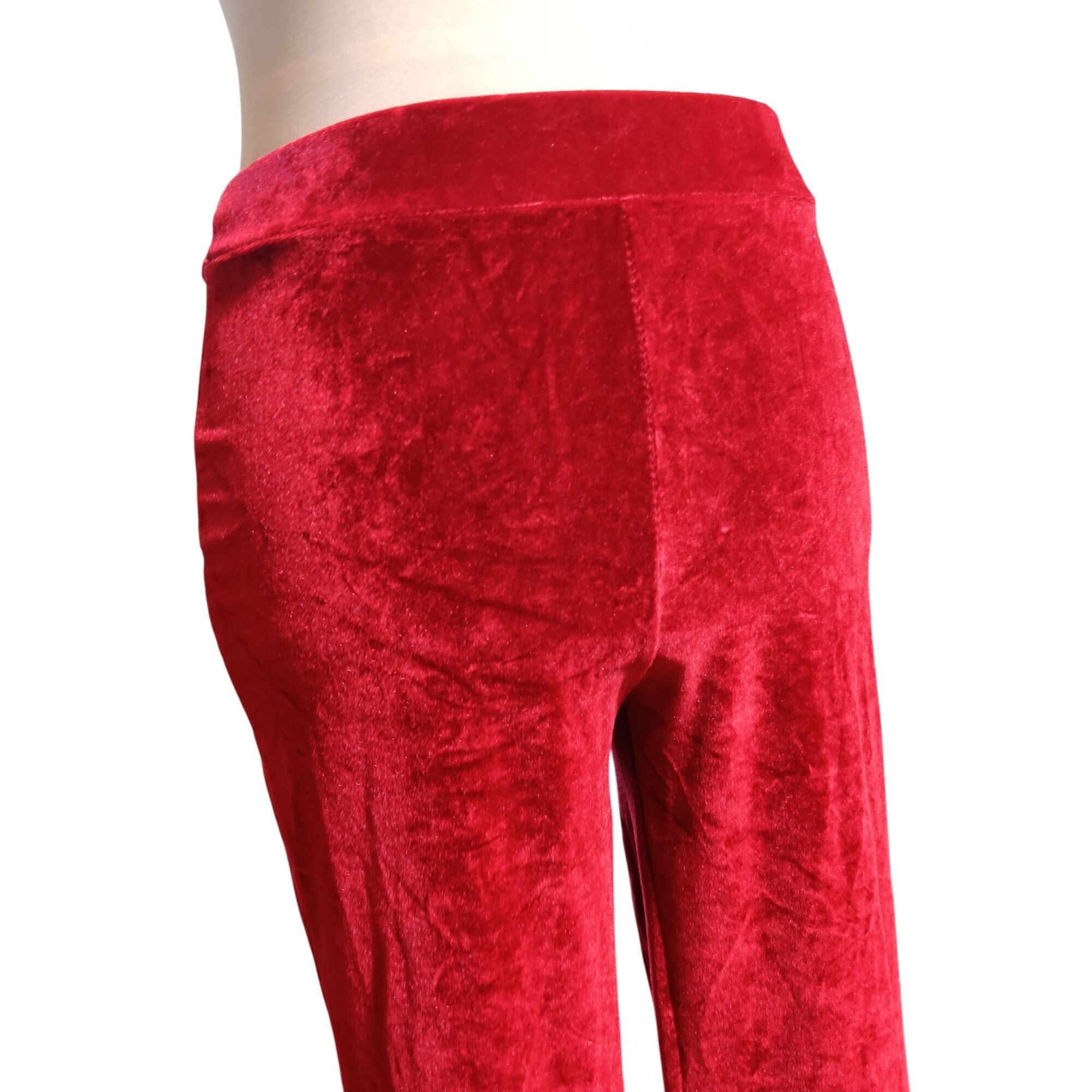 Other Velour Pants M Womens Red Velvet Stretch Flare Leg Lounge Tr Size 26" / US 2 / IT 38 - 4 Thumbnail