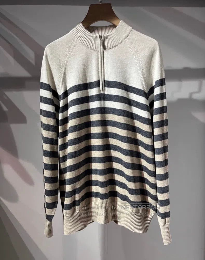 Brunello Cucinelli Brunello Cucinelli Men's Zip-Up Striped Knitted Sweater Size US L / EU 52-54 / 3 - 1 Thumbnail