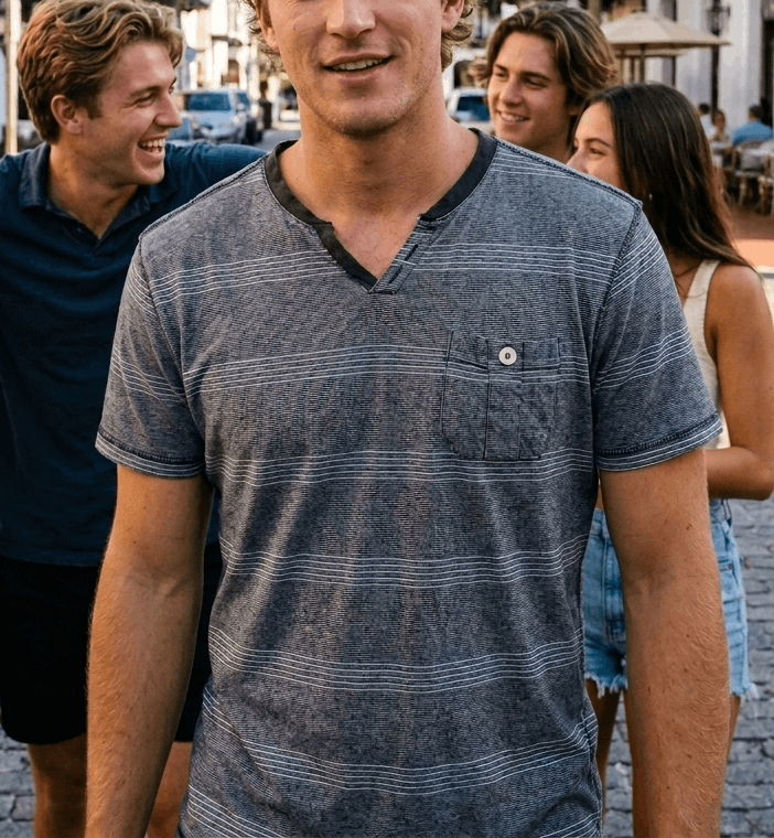 American Rag American Rag Men's Striped V-Neck T-Shirt Pouch Pocket Size US M / EU 48-50 / 2 - 1 Thumbnail