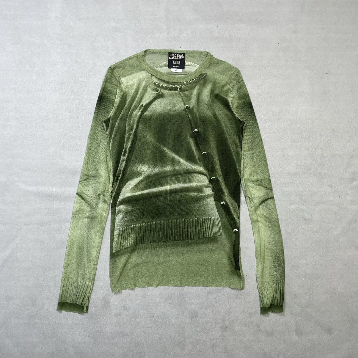 Jean Paul Gaultier JEAN PAUL GAULTIER GREEN SHEER MESH TROMPE L’OEIL TOP Size M / US 6-8 / IT 42-44 - 1 Thumbnail