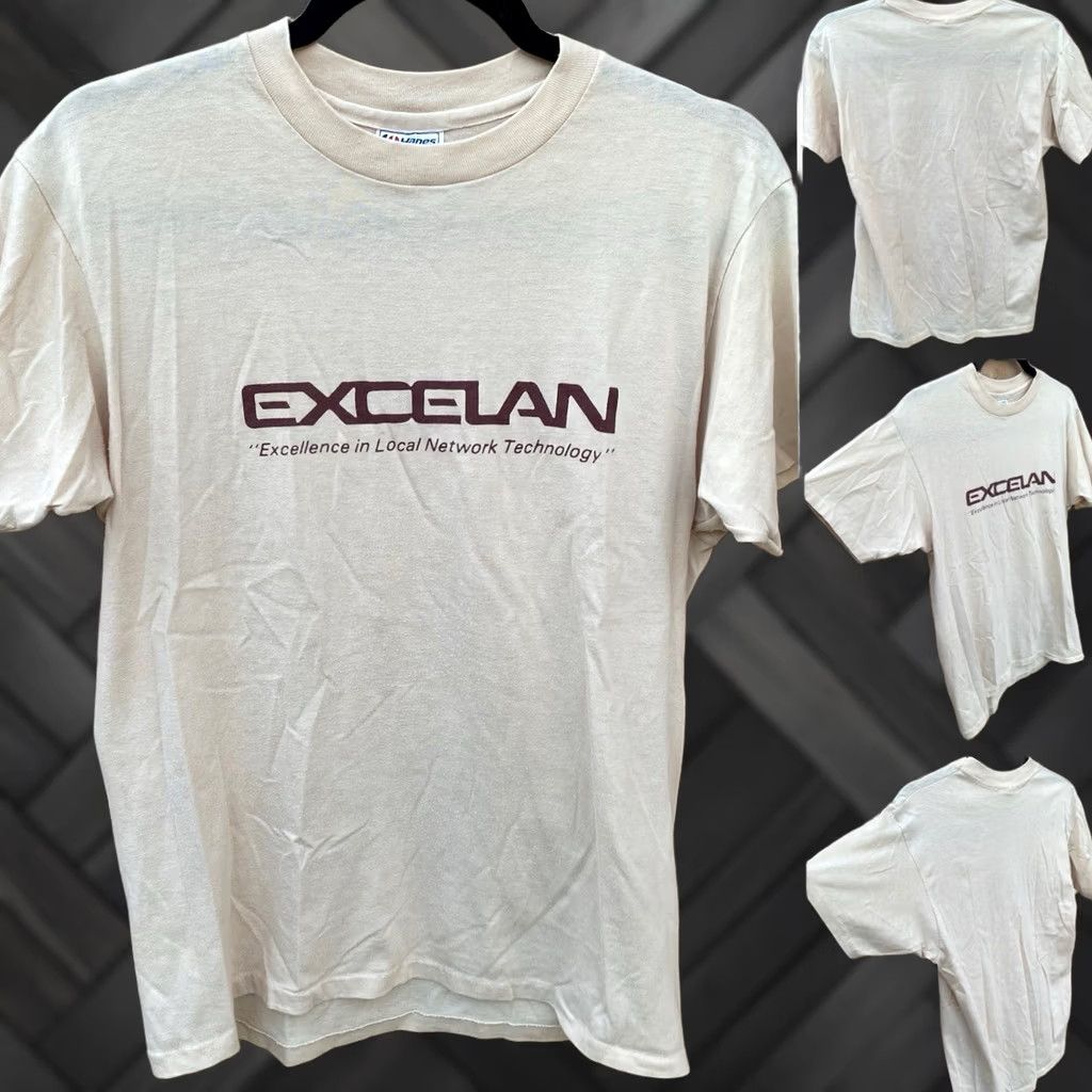 Hanes VINTAGE Hanes T-Shirt Beige 80s Nerd Graphic Print Excelan Excellence In Local Network Technology Men L Adults Short Sleeve Cotton Blend Size US L / EU 52-54 / 3 - 1 Thumbnail