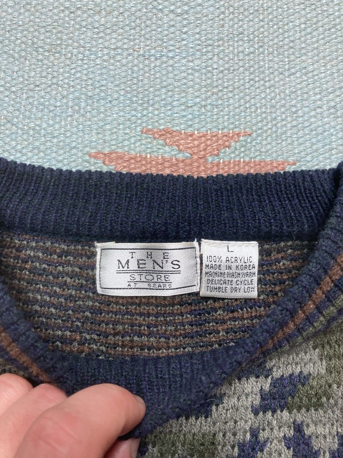 Vintage Vtg acrylic knit sweater sears geometric diamonds abstract L Size US L / EU 52-54 / 3 - 3 Thumbnail