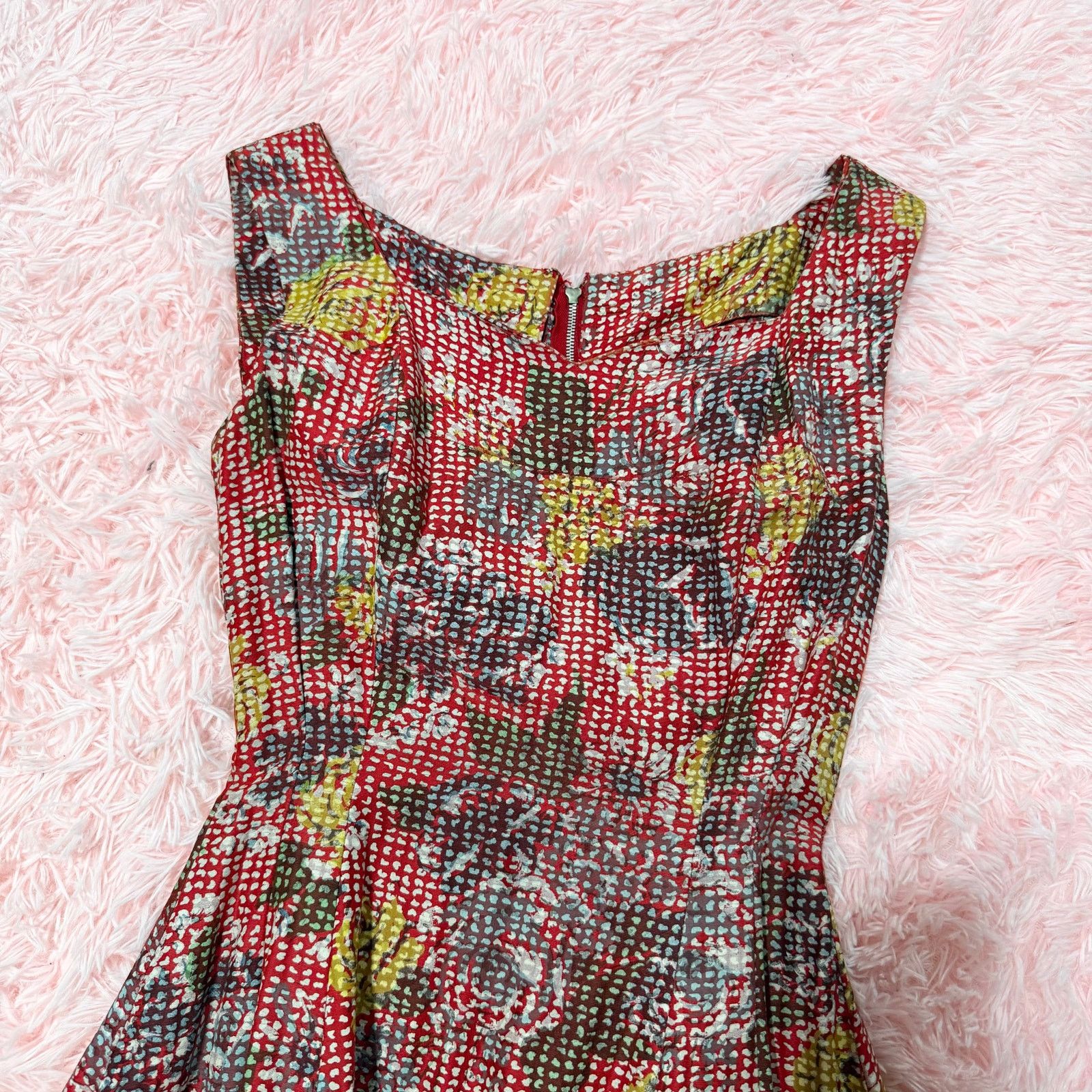 Vintage Vintage 50s Handmade Floral Fit & Flare Dress Bow Front, XXS Size XXS / US 00 / IT 34 - 3 Thumbnail