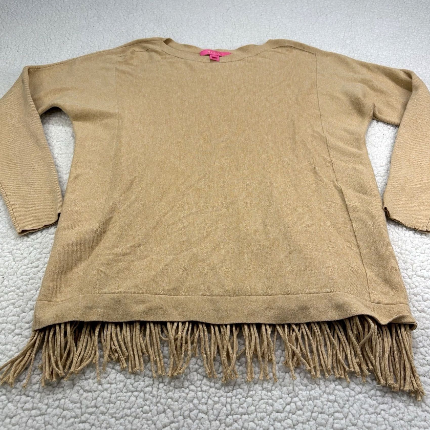 Lilly Pulitzer Lilly Pulitzer Womens Medium Sweater Camel Tan Fringe Hem Knit Glenda Ramona Size M / US 6-8 / IT 42-44 - 3 Thumbnail