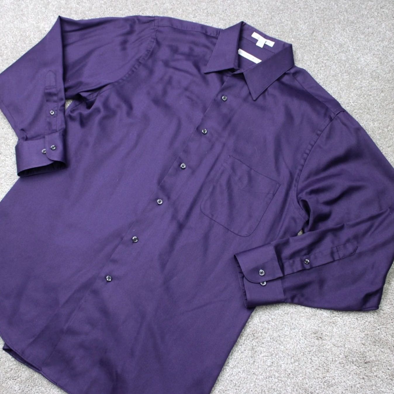 Geoffrey Beene Geoffrey Beene Shirt Mens Large Purple 16, 32/33 Long Sleeve Dress Shirt Cotton Blend Button Cuff Barrel Casual Business Vintage No Size US L / EU 52-54 / 3 - 3 Thumbnail