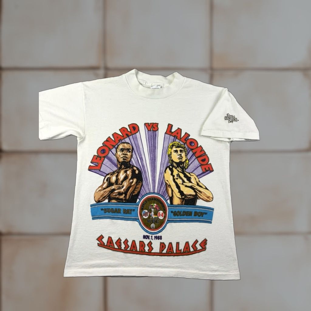Sugar VINTAGE Boxing Shirt Mens Small White Golden Boy Lalonde WBC Sugar Ray Leonard 1990s Graphic Tee Sportswear/Beach Men S Size US S / EU 44-46 / 1 - 1 Thumbnail
