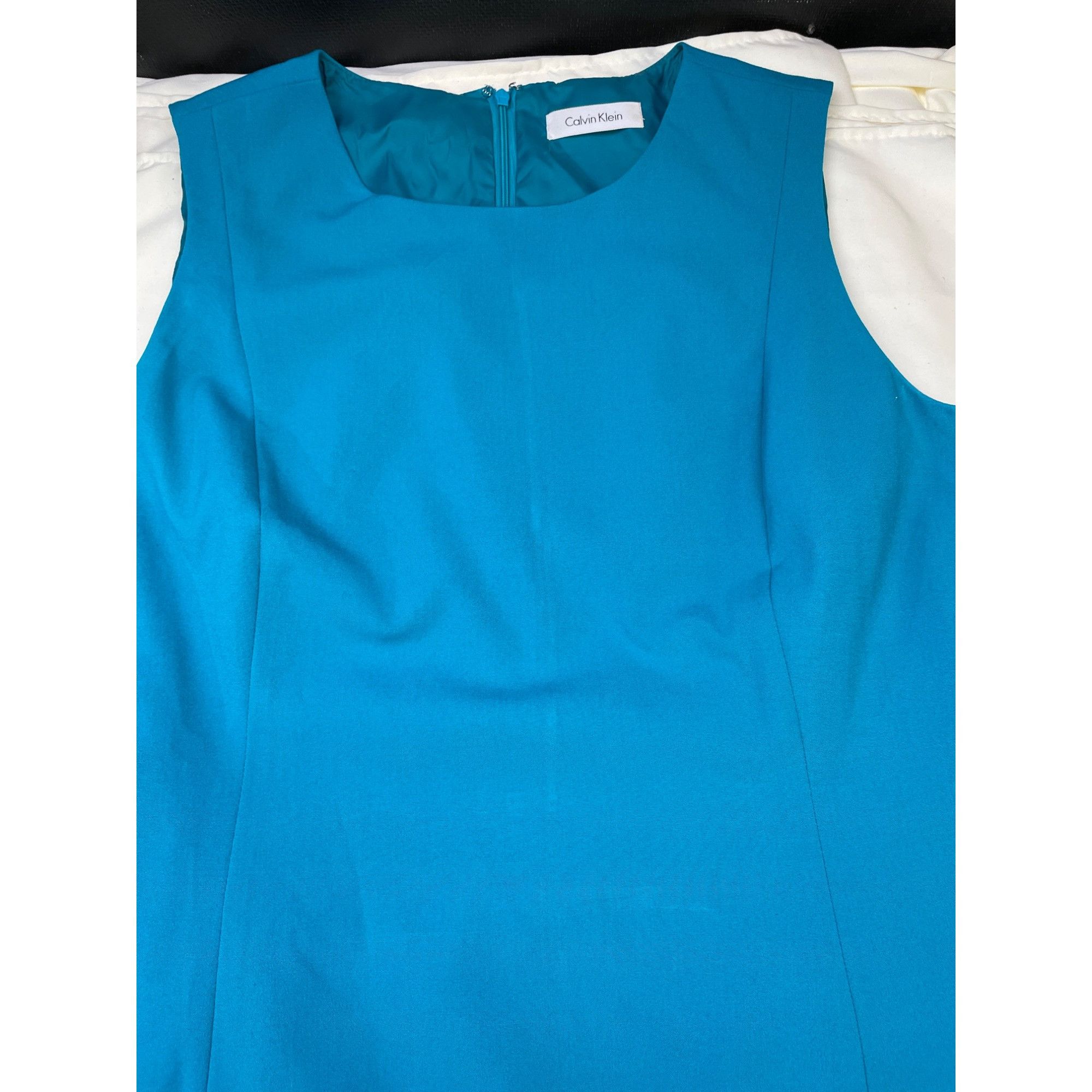 Calvin Klein Calvin Klein Womens Aqua Blue Sleeveless Sheath Belted Dress Size L / US 10 / IT 46 - 6 Thumbnail