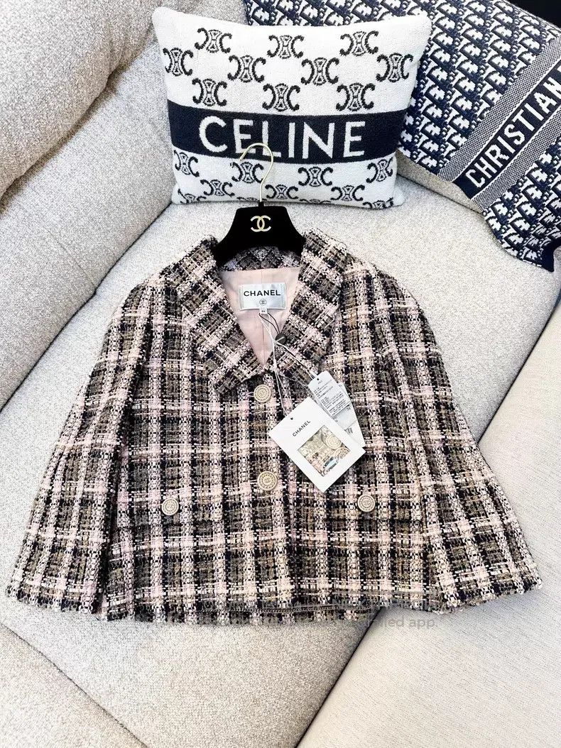 Chanel Chanel Blue and gray plaid cloak-style woven jacket Size XXS / US 00 / IT 34 - 1 Thumbnail