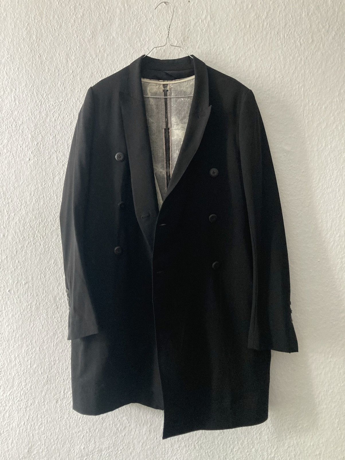 image of Rick Owens Ss15 Runway Double-Breasted Wool Coat Faun in Black, Men's (Size Medium)