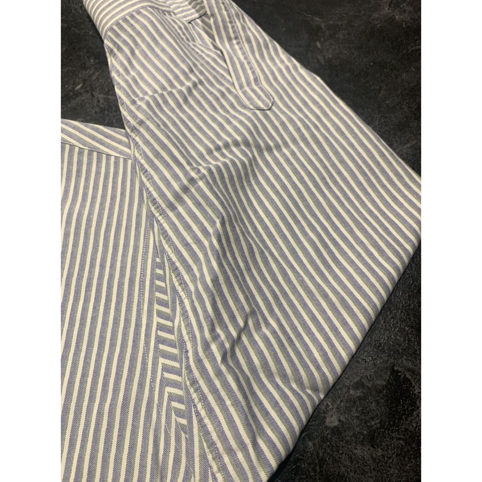 Vintage L.L. Bean Men's Dress Shirt - Blue & White Striped Cotton Button-Up, Classic Fit, Long Sleeve, Wrinkle Resistant, Size 17 Size 46R - 6 Thumbnail
